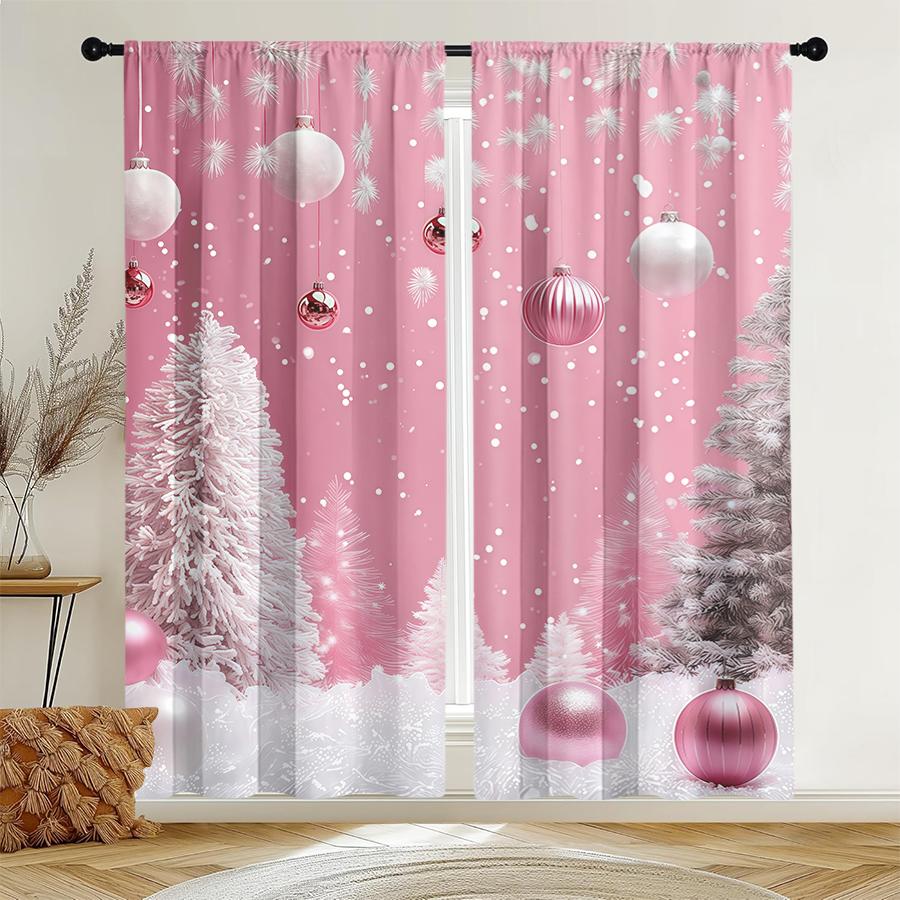 

2Pcs Pink Christmas Tree Curtains With Pole Pockets Designed To Protect Privacy, Suitable For Decorating Various Scenes 24Wx59L(60x150CM)X2&Rod Pocket