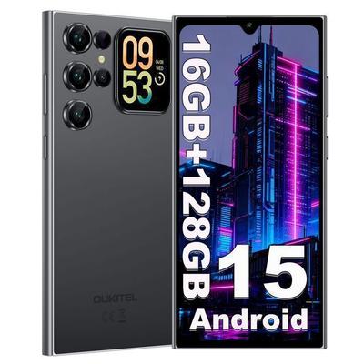 OUKITEL C62 Portable Telephone 16GB+128GB 6.88" 5150mAh Unlocked Smartphone Android 15 13MP Cheap Smartphone Dual SIM 4G/NFC Black