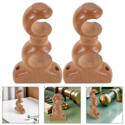 2pcs Double Curtain Rod Holders Window Drapery Wood Brackets Beige Wall Mounted Drape Pole Support Base Hardware Accessories