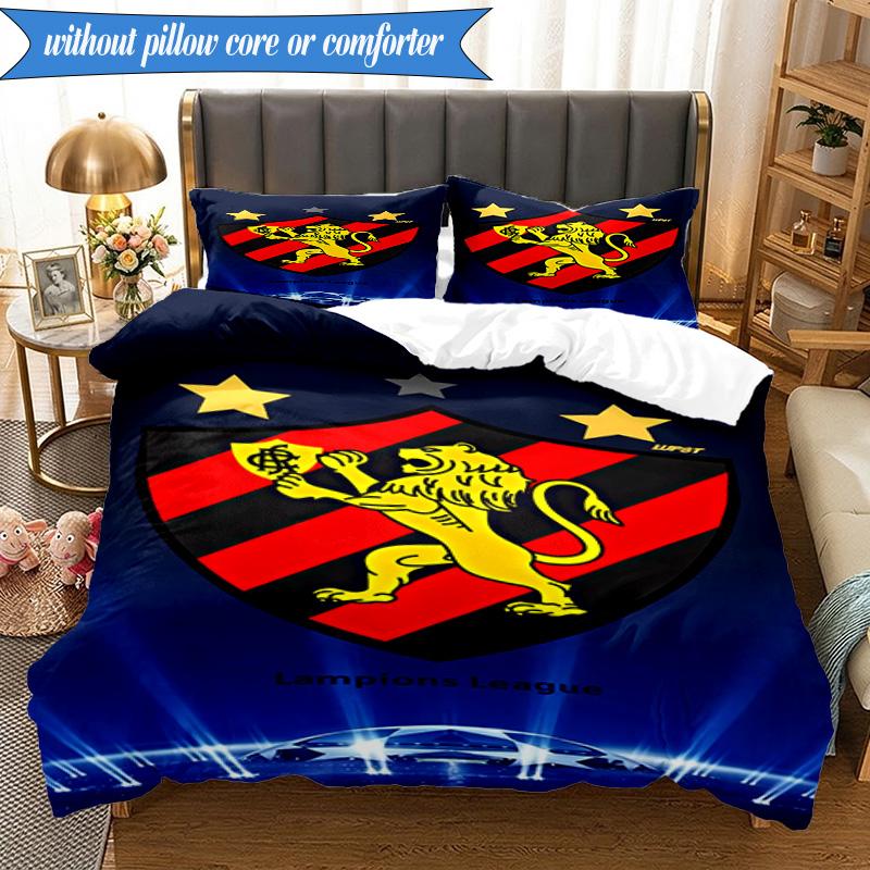 3PCS Sport Club Football Crest Printed Soft Bedding Set,Including 1pc Duvet Cover And 2pcs Pillowcases Perfect for Bedroom, Dormitory, Fan gift