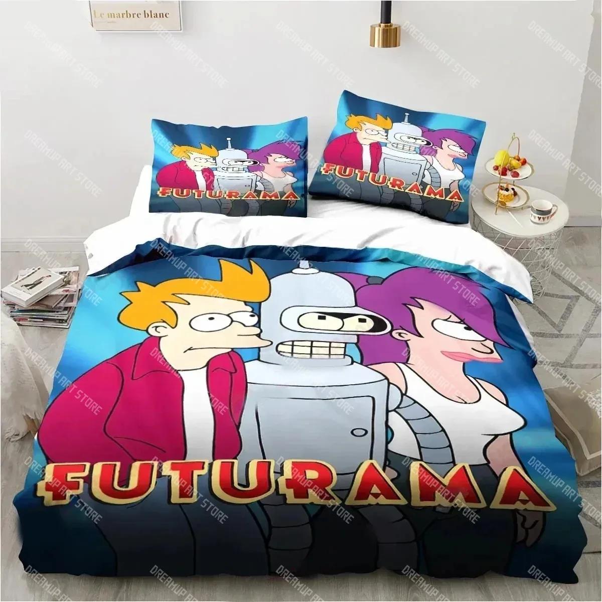 Grosstor Unisex Cartoon Futuramas Bender Bedding Set Duvet Cover Bed Set Quilt Cover Pillowcase Comforter King Queen Size Boys Adult Bedding Set