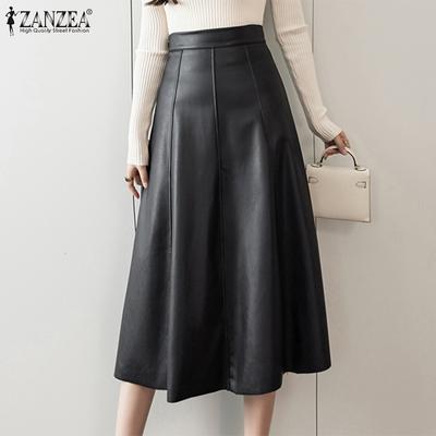 Hohe Taille Frauen A-Linie PU-Leder Patchwork lange Röcke