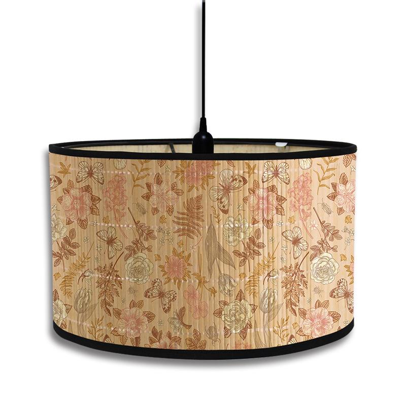 Lampenschirm im nordischen Stil mit grünem Pflanzenmuster, Bambus-Kunst-Lampenschirm, Café-Kronleuchter, Retro-Homestay-Zimmerdekor, Hängelampenabdeckung