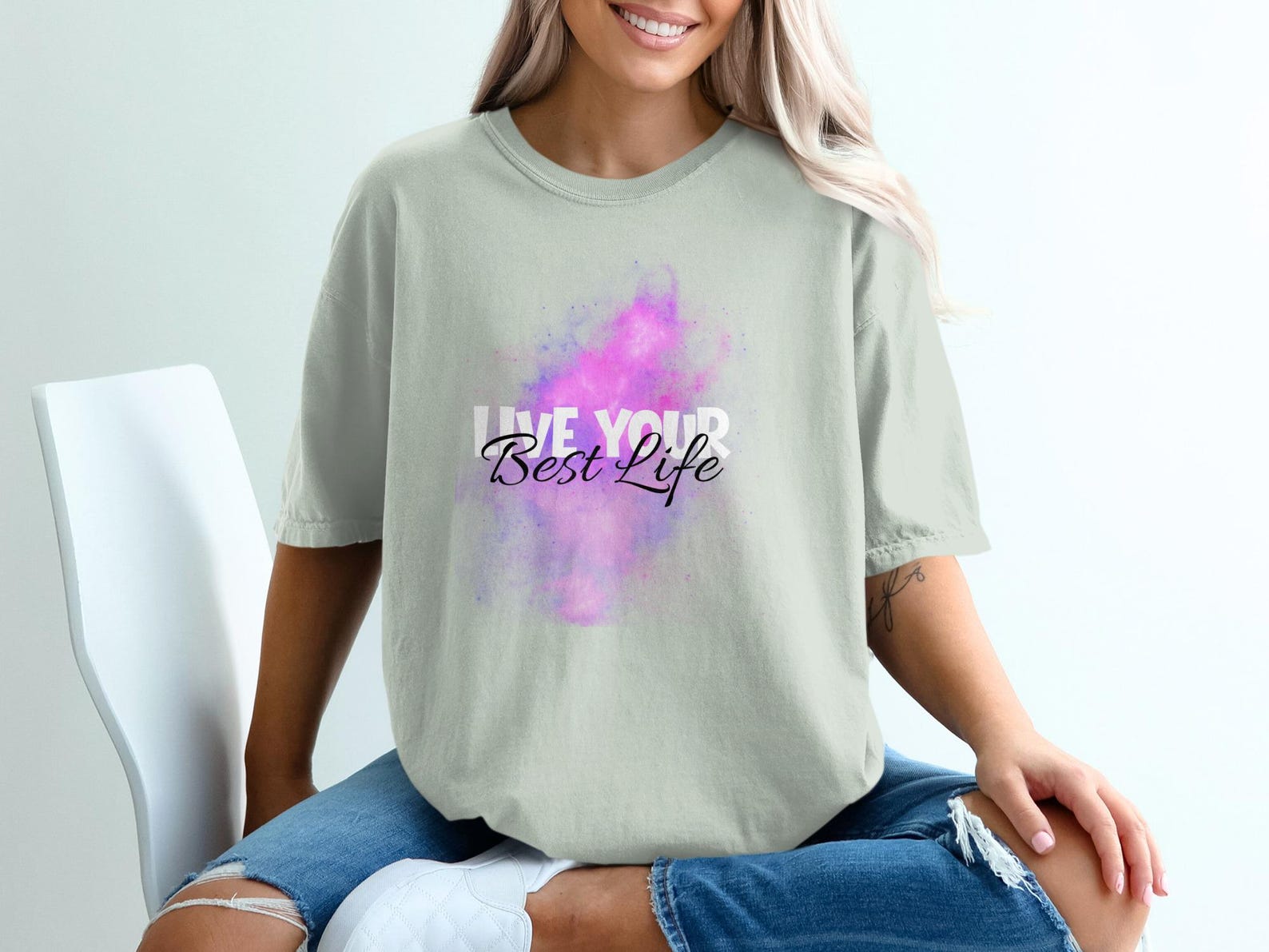 Live Your Life T-Shirt, Watercolor Nebula Graphic Tee, Affirmation Shirt 3XL