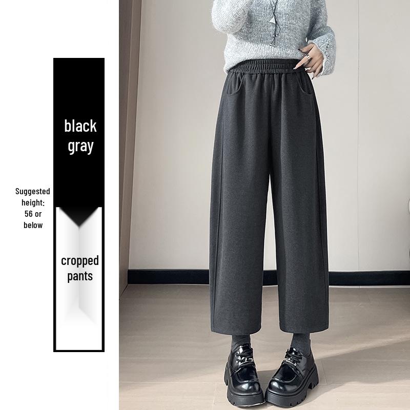 

Women s High-Waisted Woolen Wide-Leg Pants, Plus Velvet Thick, Petite, Autumn Winter Casual Style M
