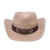 Retro straw woven western cowboy hat hot-selling bull head decorative big eaves sunscreen top hat summer sunshade straw hat