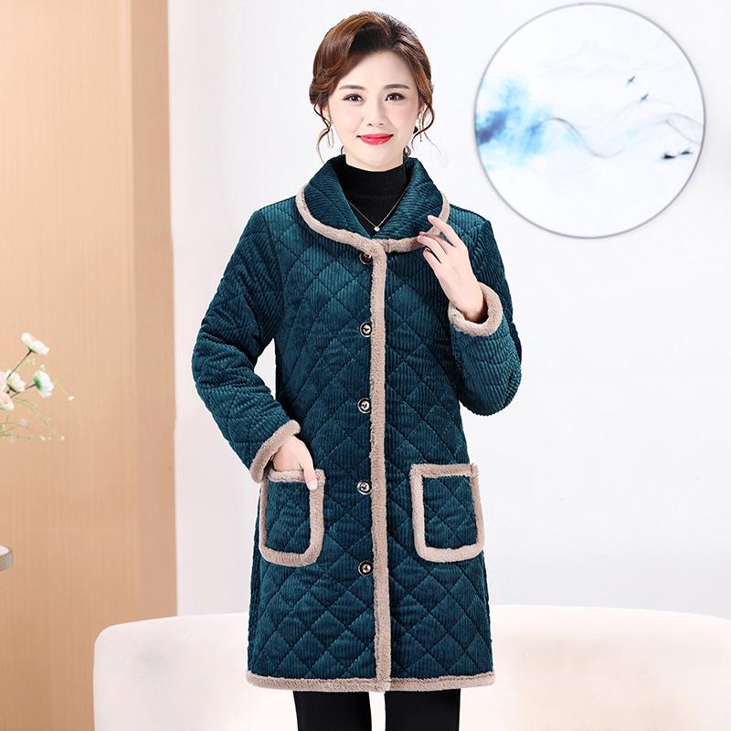 

Warm Fleece-Lined Cotton Jacket for Middle-Aged & Elderly Women - Mid-Length, Loose Fit, Ideal for Autumn & Winter 2XL (fits 105-120 jin) озеро синього кольору