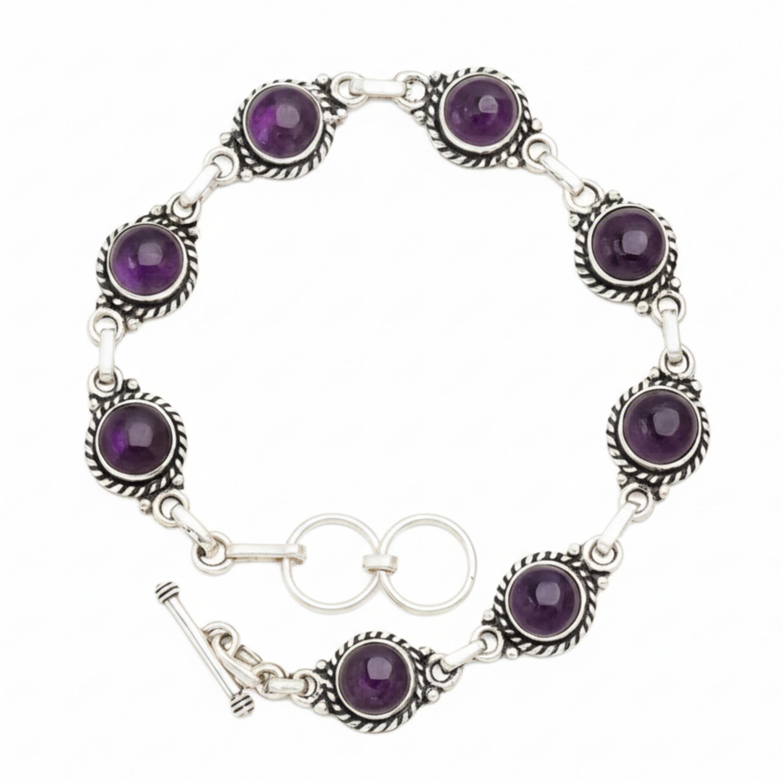 

Круглый браслет-звеньевой из аметиста, 925 проба, стерлинговое серебро, браслет-цепочка из аметиста, украшения ручной работы Adjustable серебряный