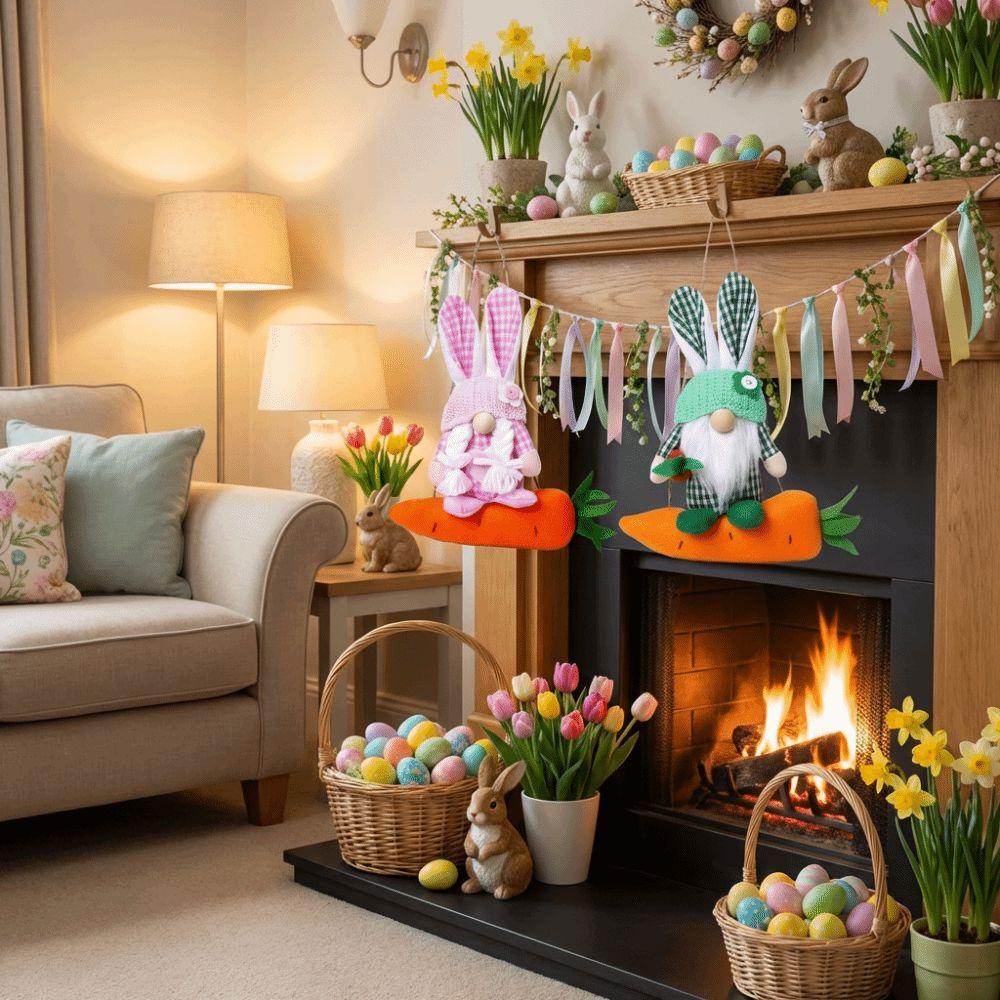 Plush Rabbit Gnome Ornament Colorful Faceless Plush Doll Farmhouse Rabbit Doll Toy  Easter Holiday