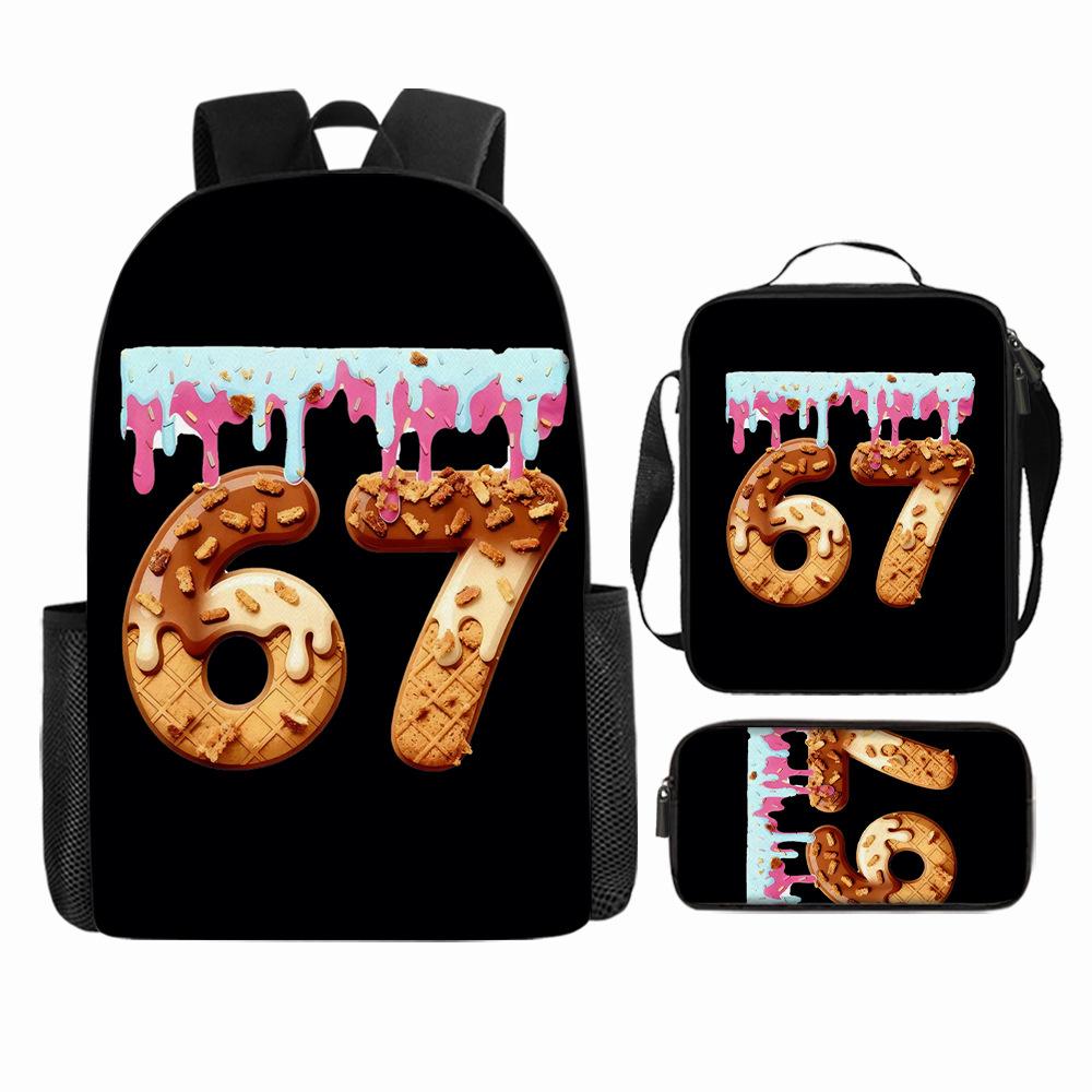 Large Capacity Schoolbag with Shoulder Strap; Student Three-piece Pencil Case Set