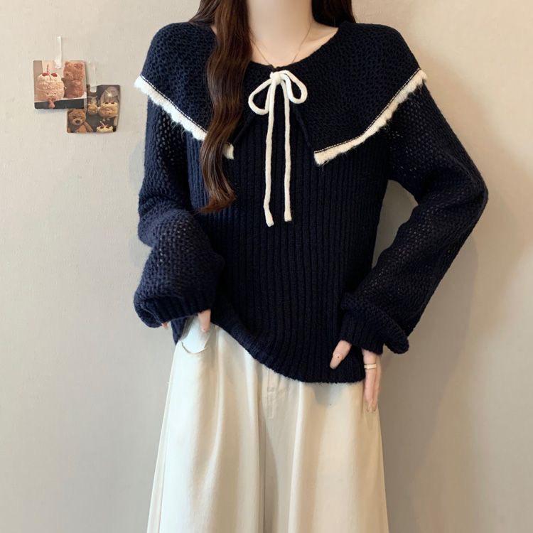 Korean Style Women's Doll Collar Knit Sweater - Loose Fit, Age-Reducing, Autumn/Winter 2026 Collection