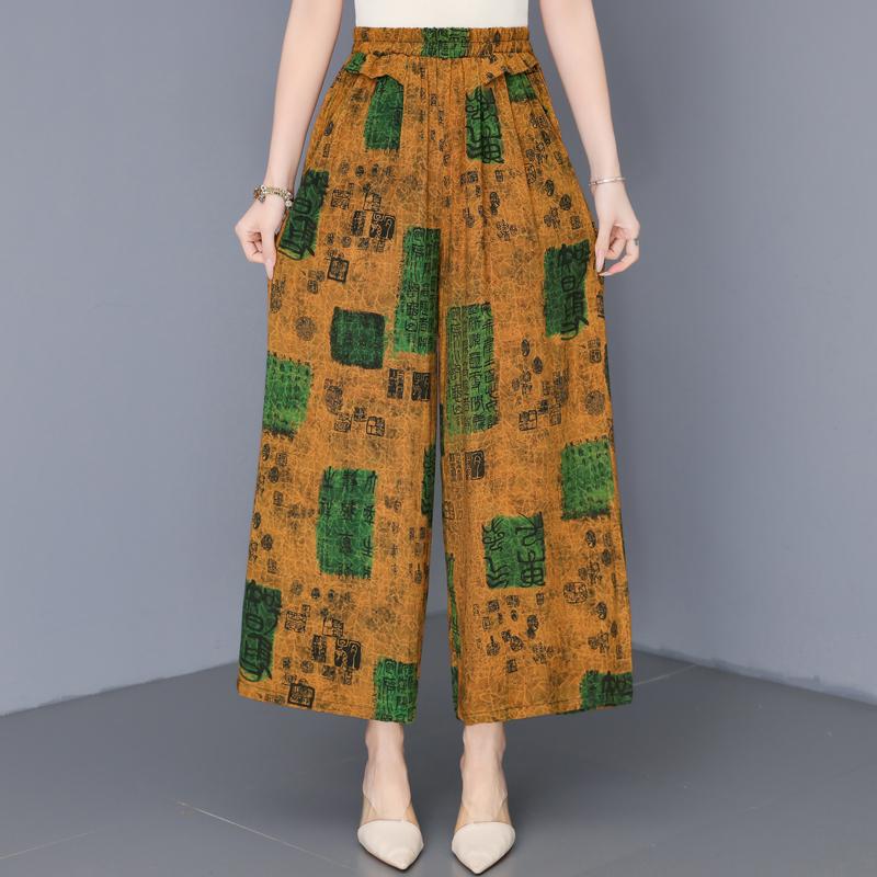 Women's Plus Size Printed Wide Leg Pants, Elastic Waist Summer Casual Trousers (XL-5XL)