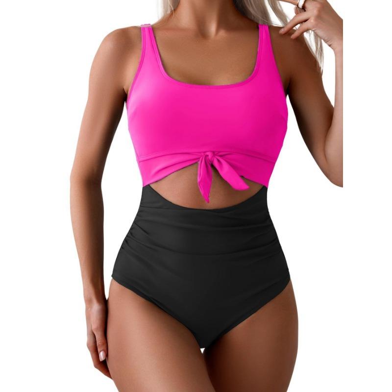 2026 European Beautiful Women's One-piece Swimsuit Belly Slim Swimsuit Hollow Lace-up Swimsuit