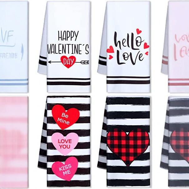 Heart Print Kitchen Towel - Valentine's & Mother's Day Pink Plaid Dish Cloth