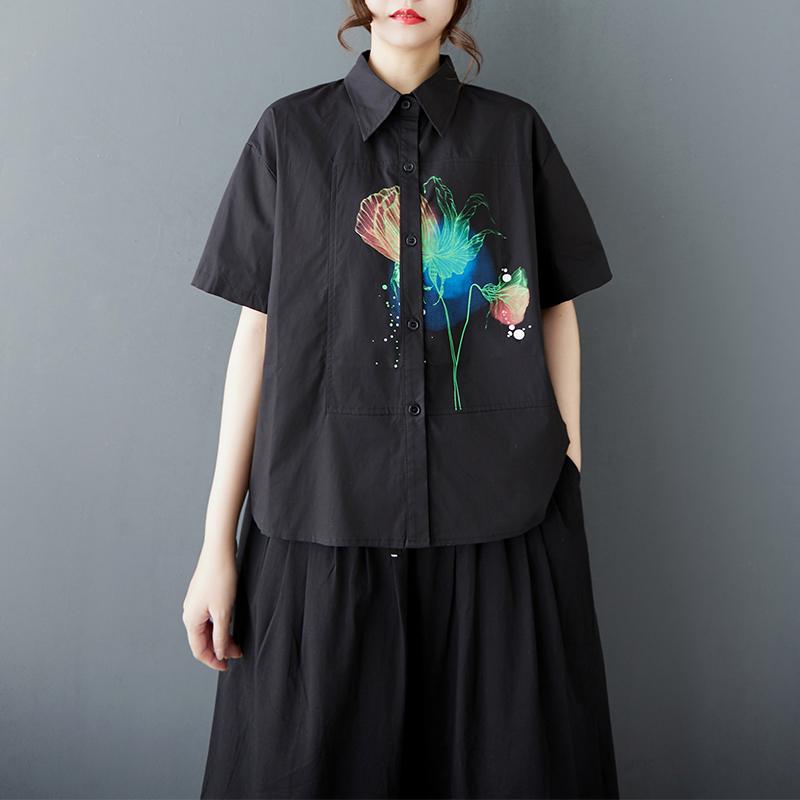 

DIMANAF 2025 Plus Size New Summer Blouse Short Sleeve Printing Shirt Casual Women Loose Tops Basic Shirts XL чорний