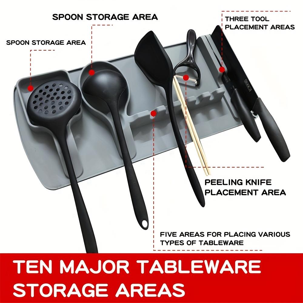 47cm x 21cm Silicone Spoon and Spatula Holder , Multi Tool Storage Rack for Kitchen Utensils, Spoon Storage Area, Peeling Knife Placement