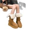 Snow Mountain Heater~ Leather Warm Two Wear Thick-soled Medium-high Snow Boots Women's New Plush Cotton Shoes In Winter