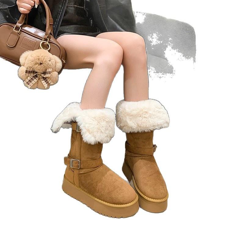 Snow Mountain Heater~ Leather Warm Two Wear Thick-soled Medium-high Snow Boots Women's New Plush Cotton Shoes In Winter