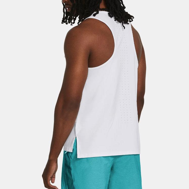 Under Armour UA Launch Elite Solid Logo Sweat-Wicking Cool Round Neck Sleeveless Tank Top Men Tops White 1382608-100