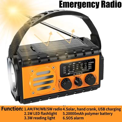 Hand Crank Emergency Radio 20000mAh Solar Powered Radio with Flashlight Reading Lamp SOS Alarm for Outdoor Camping and Emergency