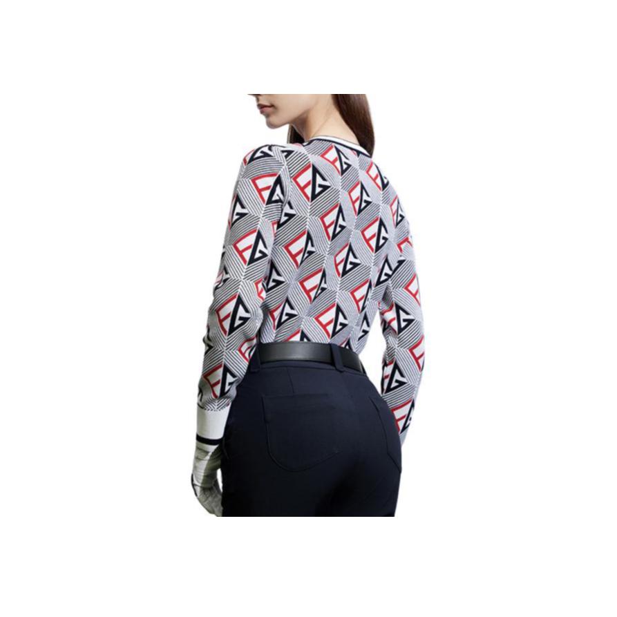 FILA Golf Series All Over Print Sports Crew Neck Long Sleeve Knit Top Women tops Legendary-Blue A11W415406F-NV