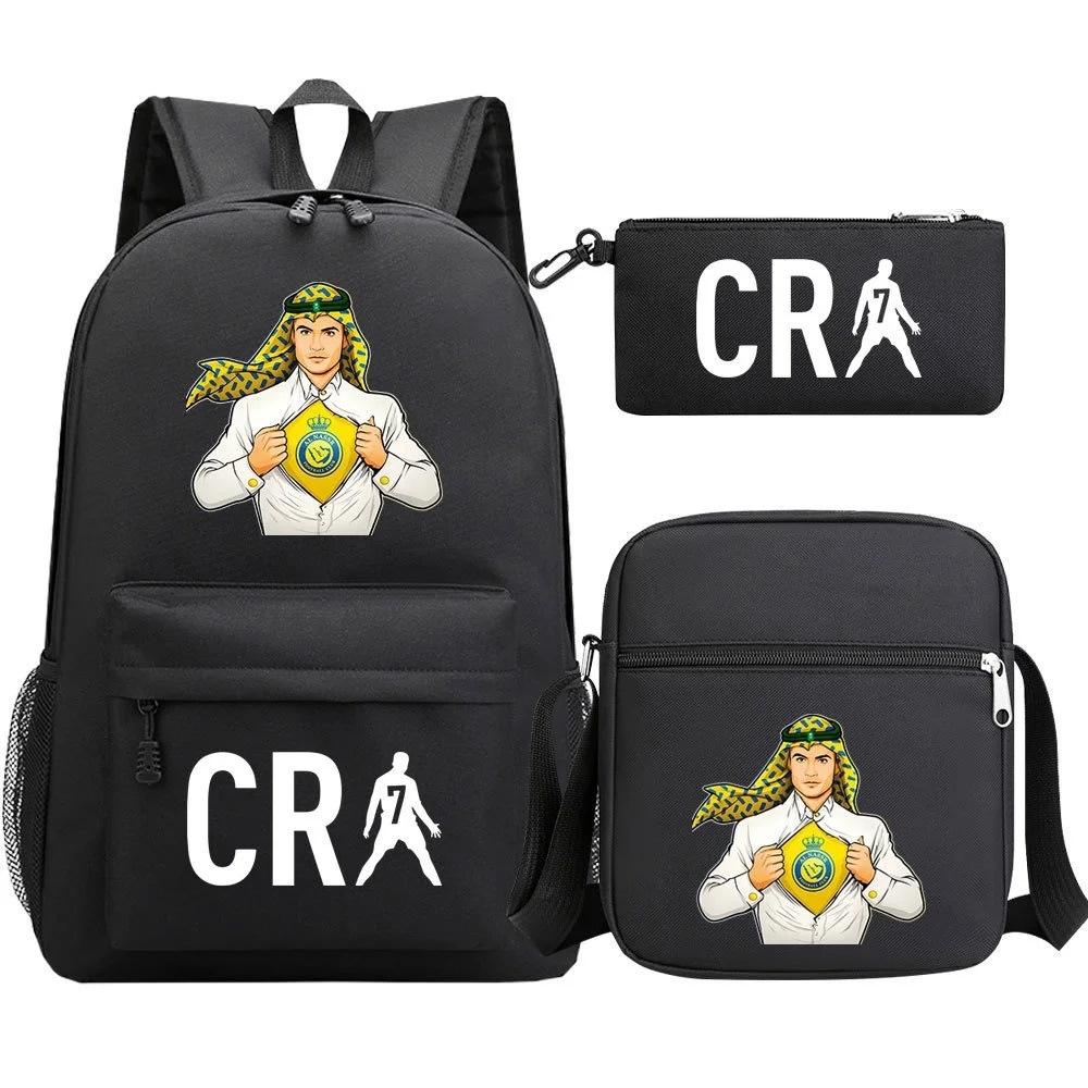 Primary And Secondary School Students Schoolbag Three-Piece Football Player Star Peripheral Printing Children'S Backpack