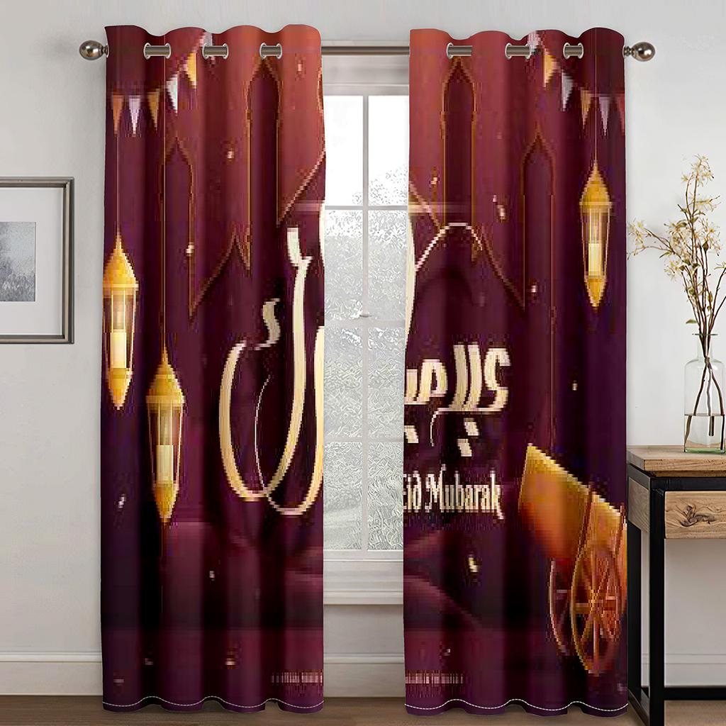 

Исламский традиционный фестиваль Ид аль-Фитр Рамадан Шторы 2 панели Бесплатная доставка Гостиная Спальня Домашний декор Шторы 100W130H(CM)40x51in&Grommet Top
