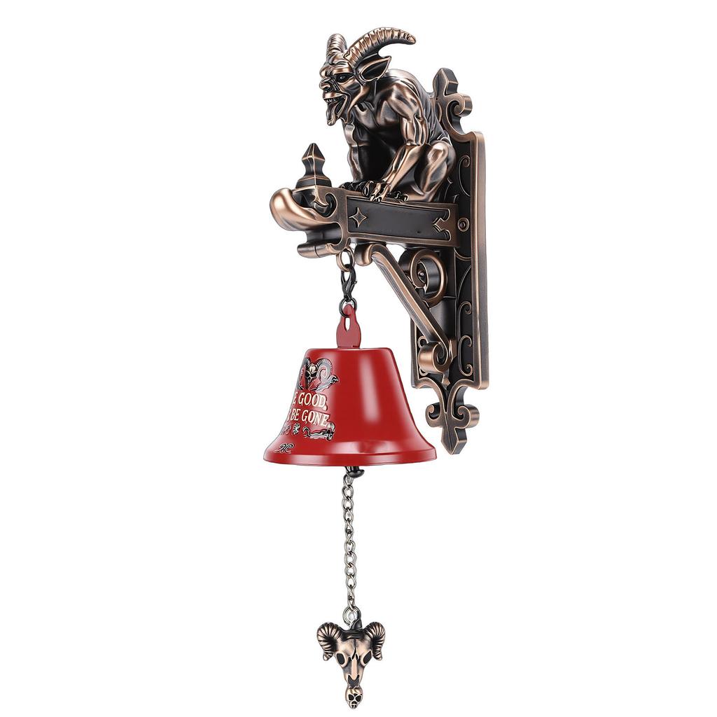 Vintage Xmas Devil Doorbell Resin Metal Decorative Wall Mounted Outdoor Devil Hanging Bell for Front Door Porch