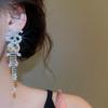 Silver Needle French Court Style Geometric Tassel Earrings with Zircon - High-End, Luxurious, Fashionable, Exquisite Stud Ear Jewelry.
