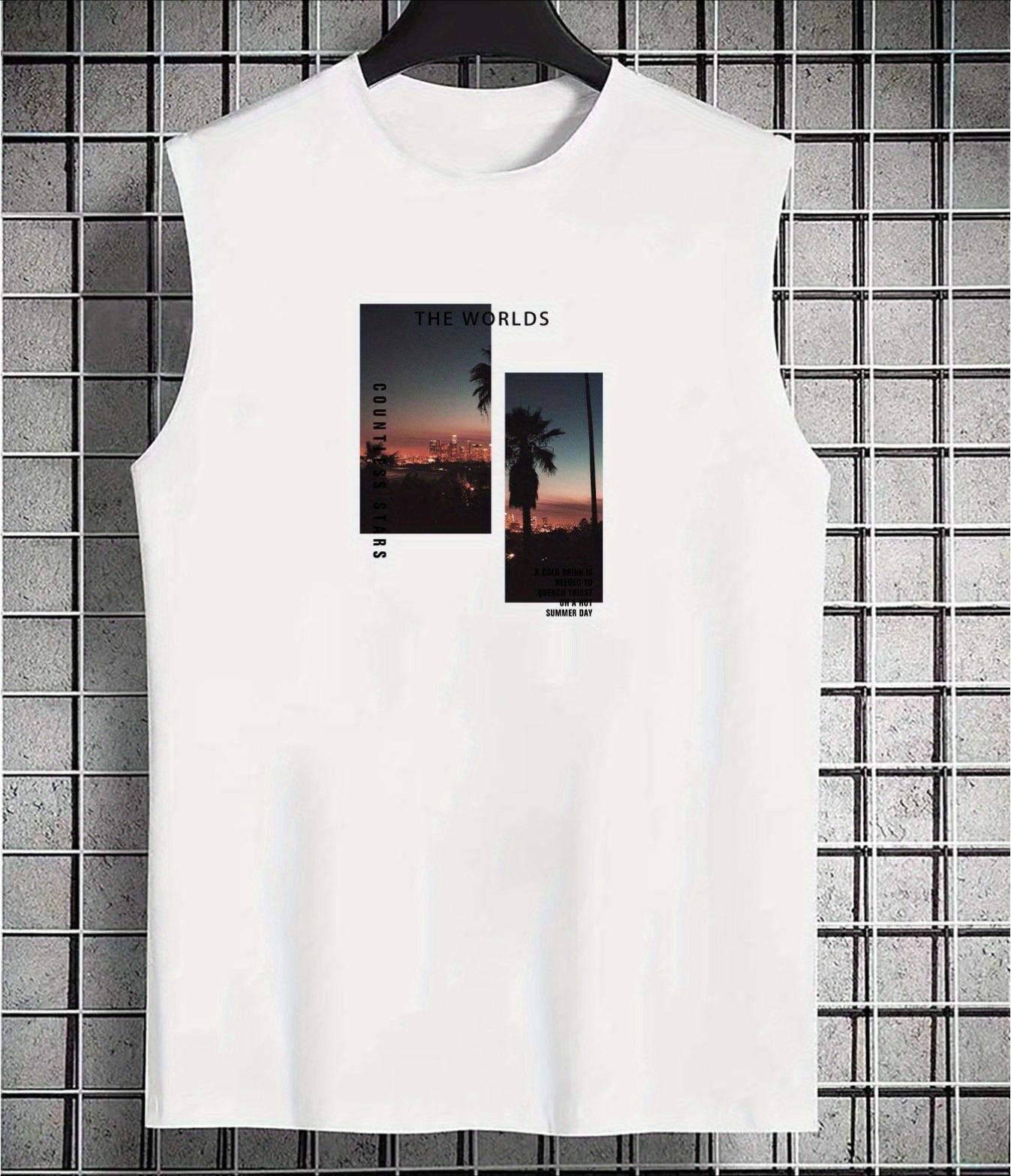 

Solid Color Men s Polyester Sleeveless Tank Top, Lightweight Cool & Elastic, Perfect for Daily Office & Casual Layering XXL білий