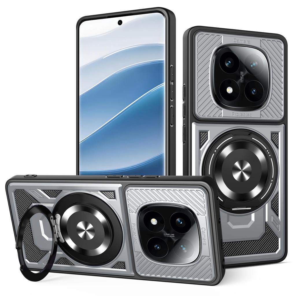 For Xiaomi Redmi Note 14 Pro 4G Magnetic Case Rotating Kickstand TPU+PC Phone Cover