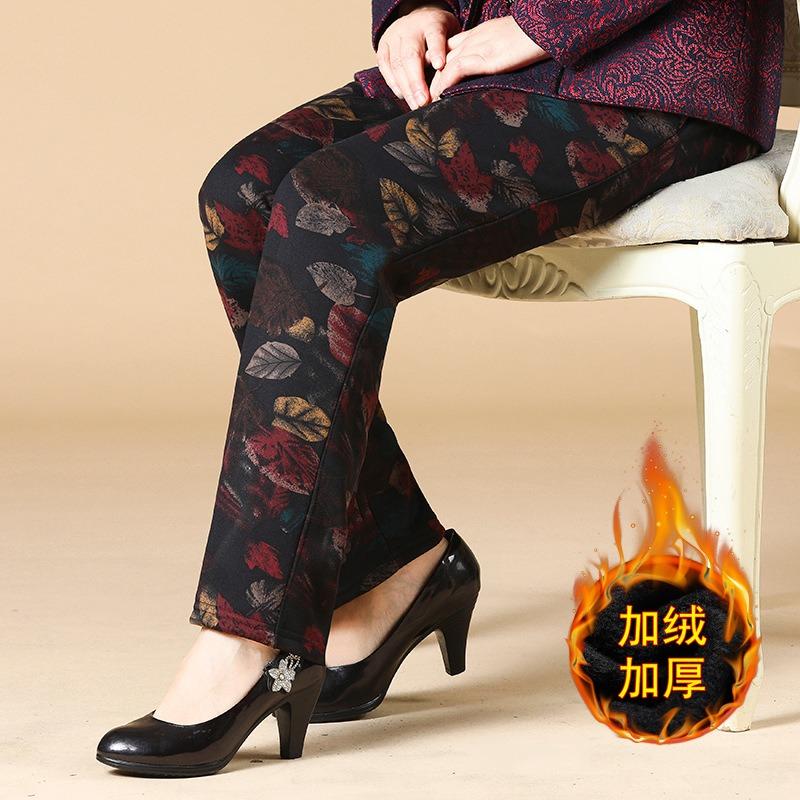 Medium and elderly women's pants autumn and winter trousers year old 0 mother cotton pants grandma straight thermal pants thickened warm