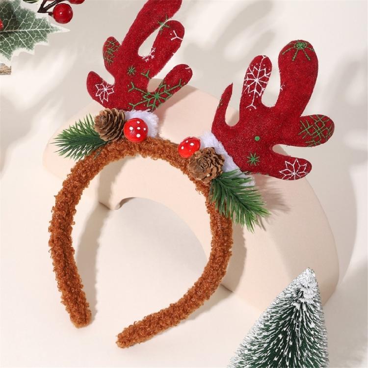 Mistletoe Fashionable Antler Head Hoop Eye-catching Hair Ornament Hair Styling Tool for Children Adults Photo Props