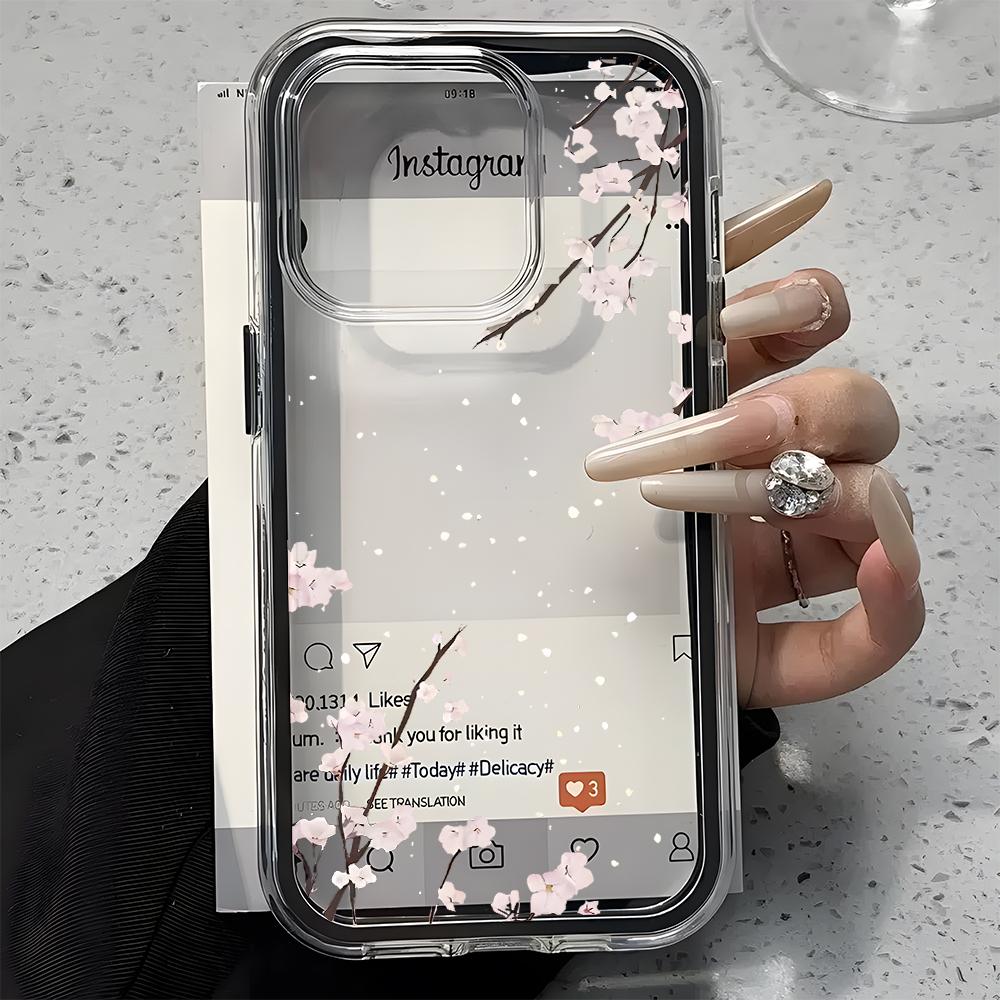 Cherry Blossom Pattern 2in1 Clear Phone Case For Samsung Galaxy S26 Ultra S25 S23 S24 S22 Plus A57 A37 A55 A54 A36 A35 A16 Cover