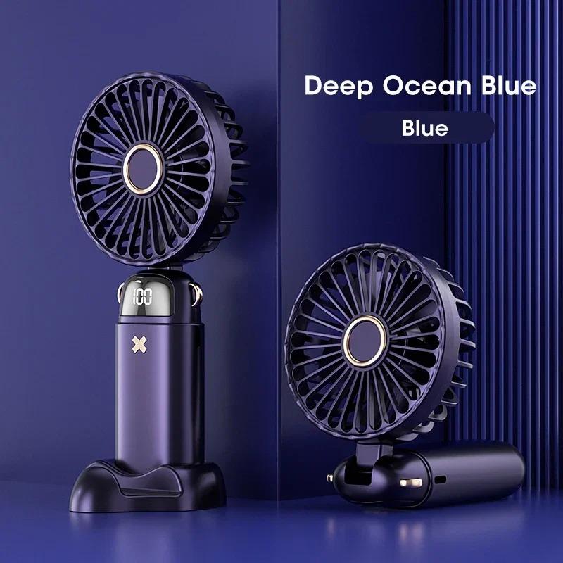 

USB Rechargeable Neck Fan 5-Speed Strong Wind Foldable with Phone Stand LED Display for Travel Outdoor Home Office