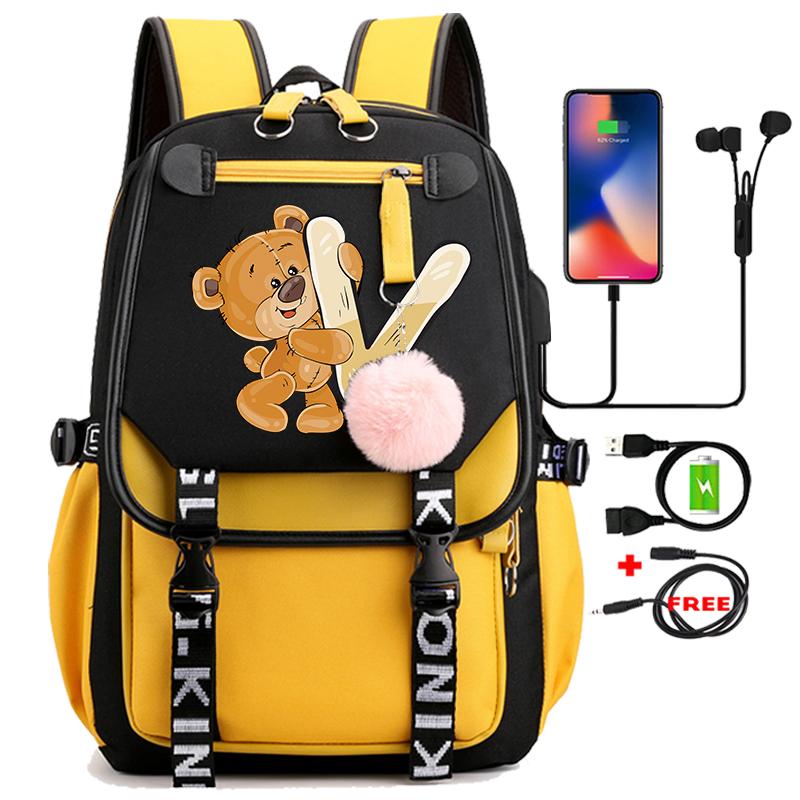 Leinwand Druck 26 Englisch Buchstaben Student Schule Tasche Rucksack Outdoor Teenager Mädchen Büchertasche Laptop Reise Rucksack