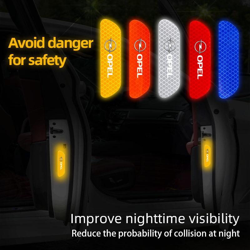 AAAEJ1 4Pcs Car Door Sticker Safety Warning Reflective Mark For Opel Astra GTC Insignia Antara Meriva Zafira Vectra Mokka Corsa Grandla