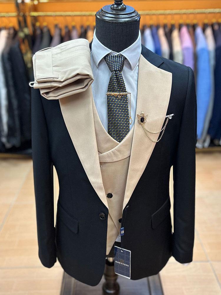 Men's European & American Style Slim Suits: Fashionable Business Black & Khaki Formal Wear