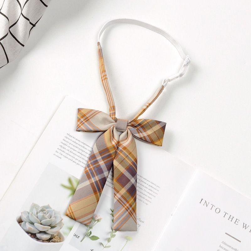Japanese School Girl Style Polyester Plaid Neck Tie With Bow For Kids Uniforms