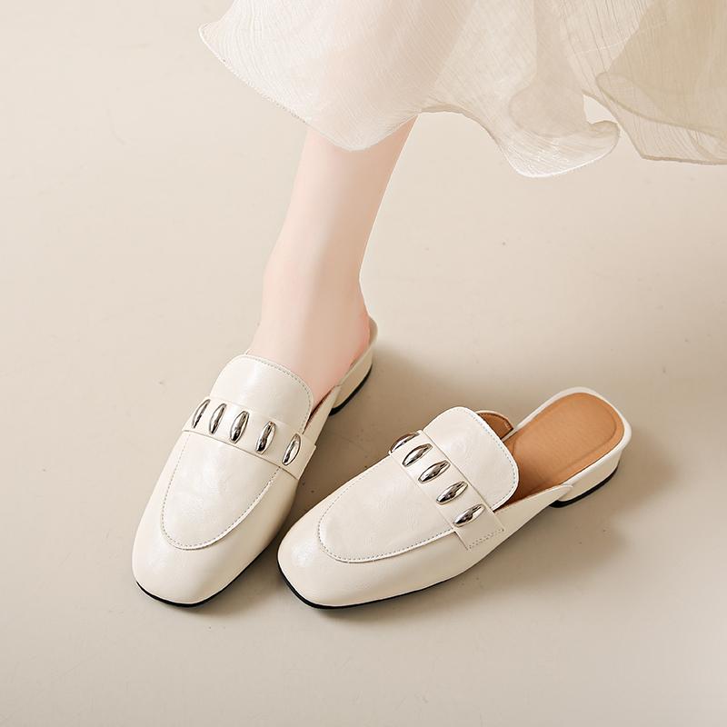 Women Slippers Casual Female Shoes Cover Toe Low Heels Slides Square heel Luxury 2024 Block Rome Rubber Fabric Fashion Hoof Heel