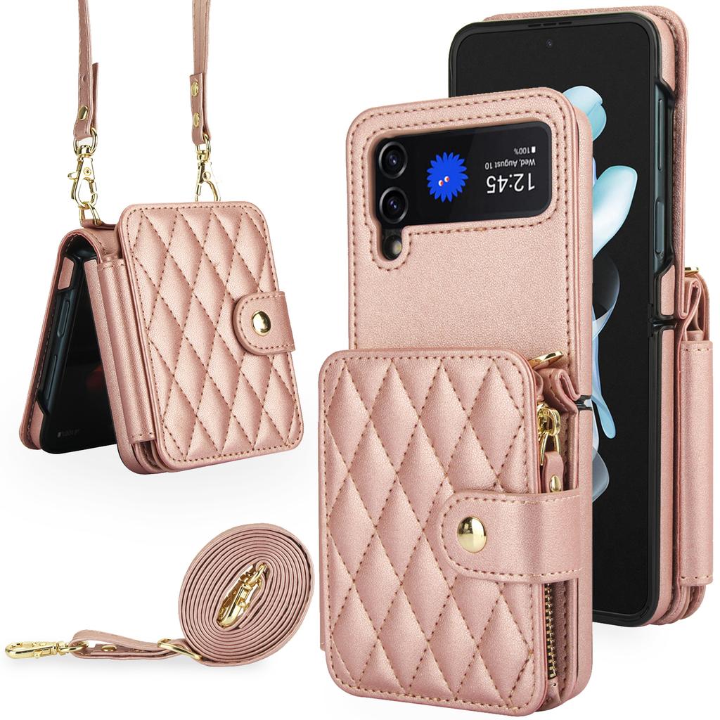 Crossbody Wrist Strap Wallet Card Holder Phone Case for Samsung Galaxy Z Flip 7 6 5 4 Flip6 Flip5 Flip4 Flip3 Leather Bag Cover