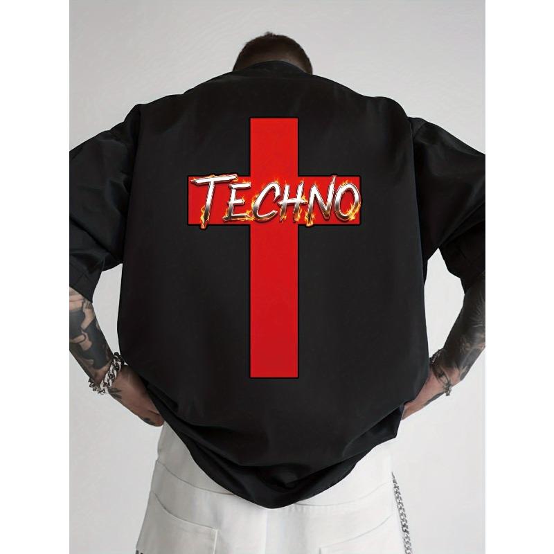 Europäische Größen Herrenmode Bedrucktes T-ShiA Schwarzer Rechteckiger Rahmen mit Weißem Vertikal gestreiftem Aufdruck T-Shirt, Mit Aufdruck auf der Rückseite