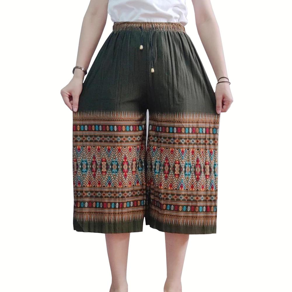 Dlouhé Volné Kalhoty Sloní Nohy Nastavitelný Elastický Pás Šňůrka Ženy Muži Unisex Potisk Thajsko Ležérní Streetwear Pláž Léto Bohémský Retro Vintage