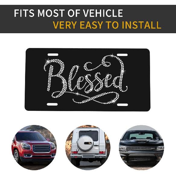 Blessed Front License Plate Aluminum Decorative License Plates Funny Metal Car Plate 6"X12" Novelty Vanity Tag Cover With 4 Holes Car Decor Accessory