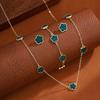 European & American Lucky Flower Jewelry Set: Five-Leaf Clover Bracelet, Stud Earrings, Necklace