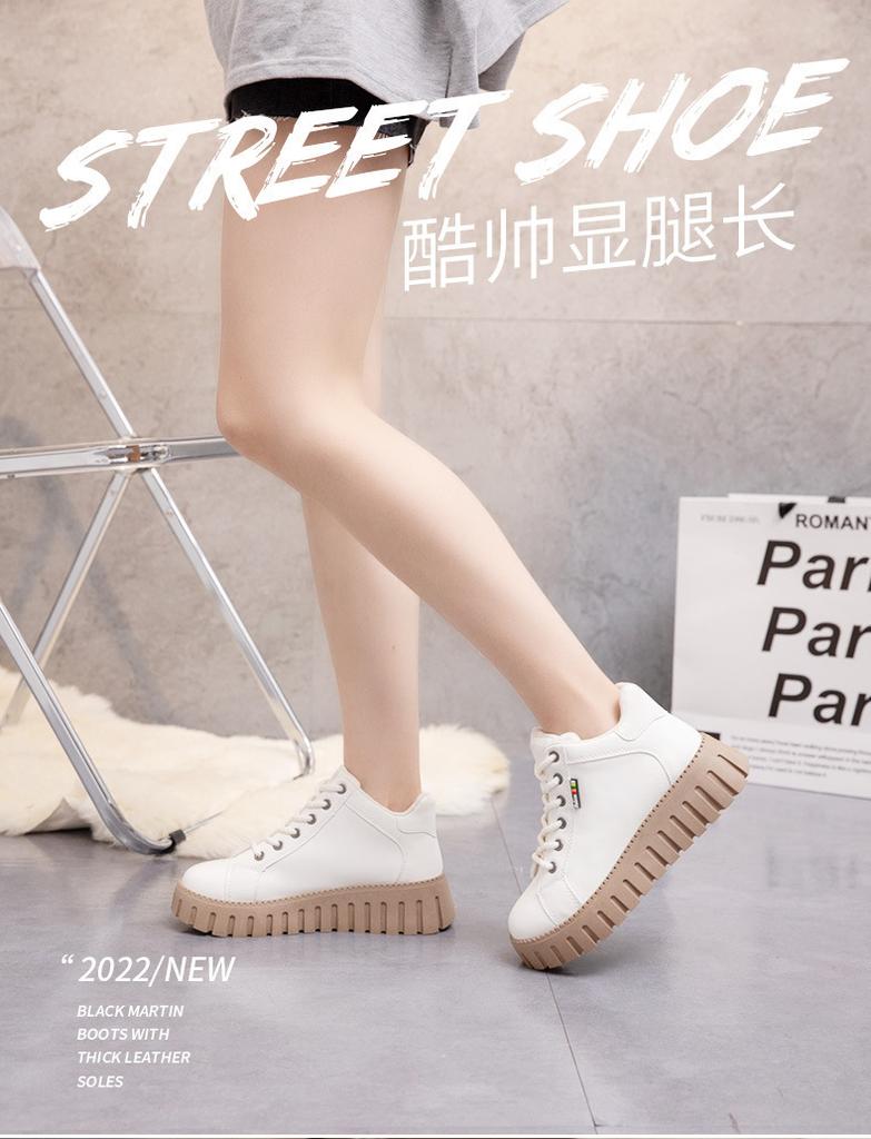 Plattformsko for kvinner Støvler Skinn Snøring Vinter Fritidssko Kvinner Ensfarget Ankelstøvletter Lerret Rund Tå Damesko