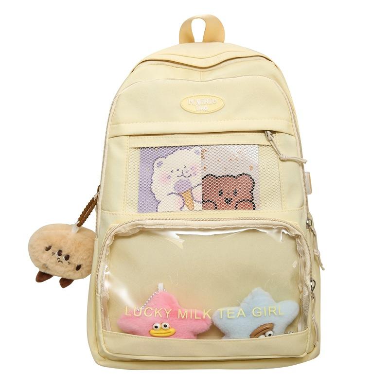 Schoolbag Backpack, Japanese Style INS Transparent Large Capacity Casual Outdoor Backpack, Sweet High School Student School Backpack