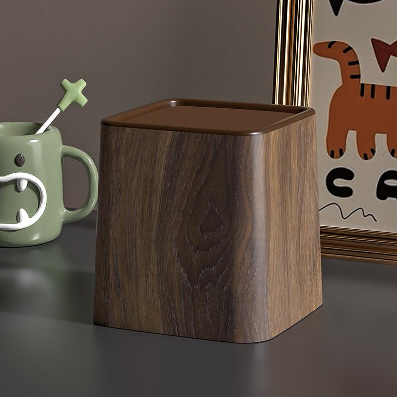 Chinese Retro Wooden Look Desktop Trash Can Large Capacity for Home Kitchen Bathroom Living Room