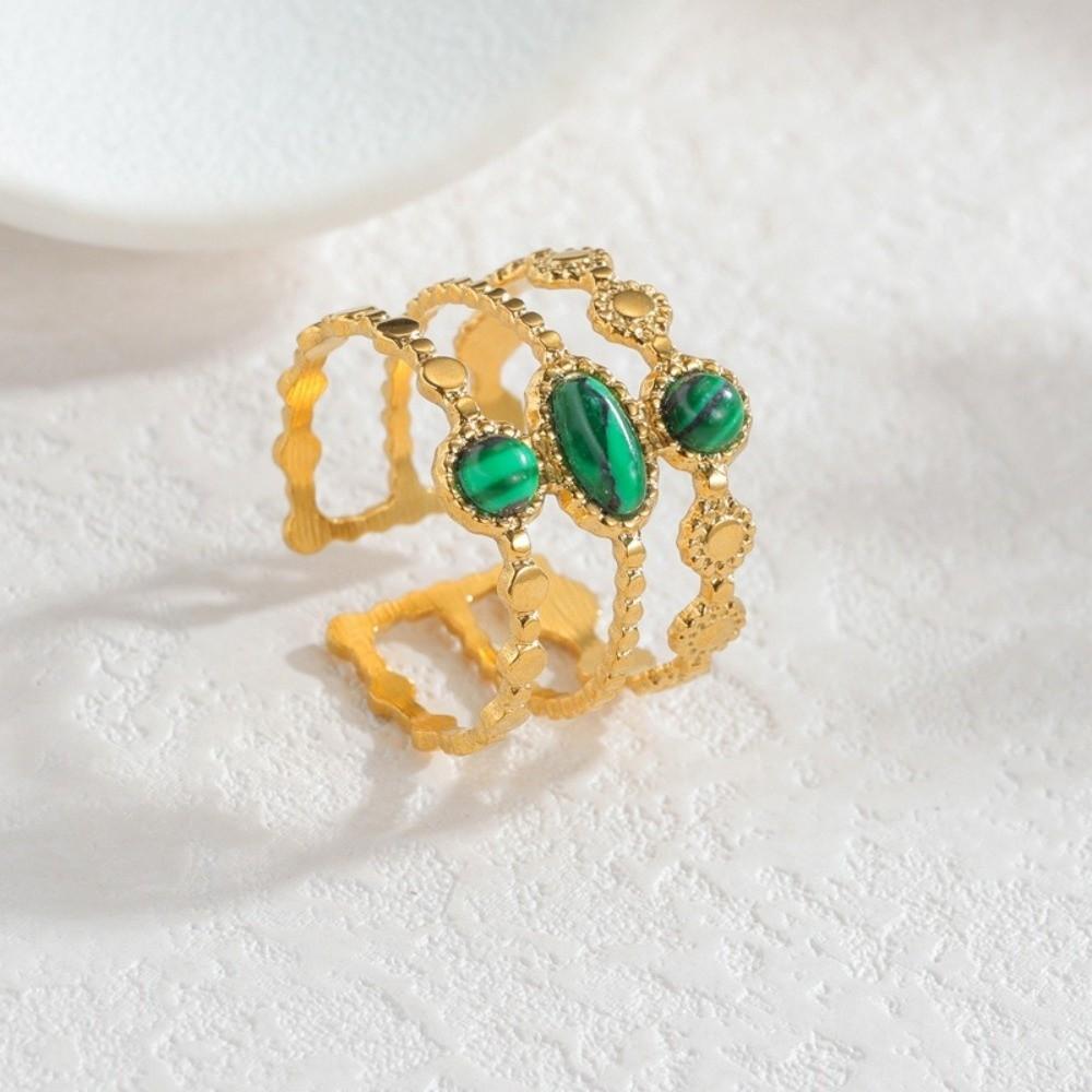 Classic Stainless Steel Ring Gold Stone Ring Fashion Hollowed Out Ring  for Men Women