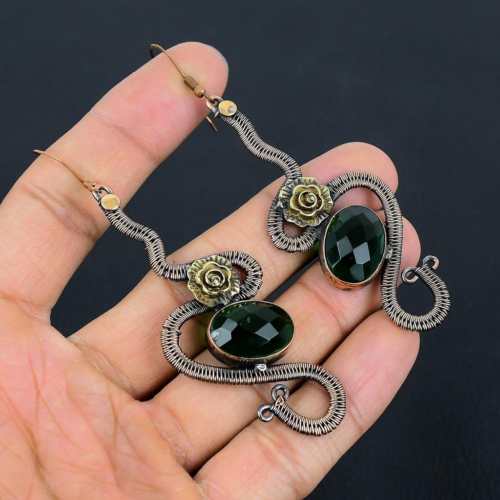 Faceted Chrome Diopside Earrings, 999 Copper Wire Wrapped Gemstone Jewelry, Handmade Earrings, For Thanksgiving